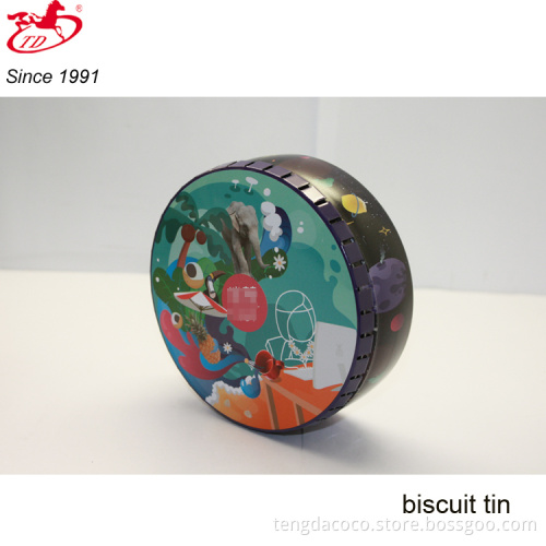Round metal cookie/biscuit/cake tin box, tin can with airtight lid